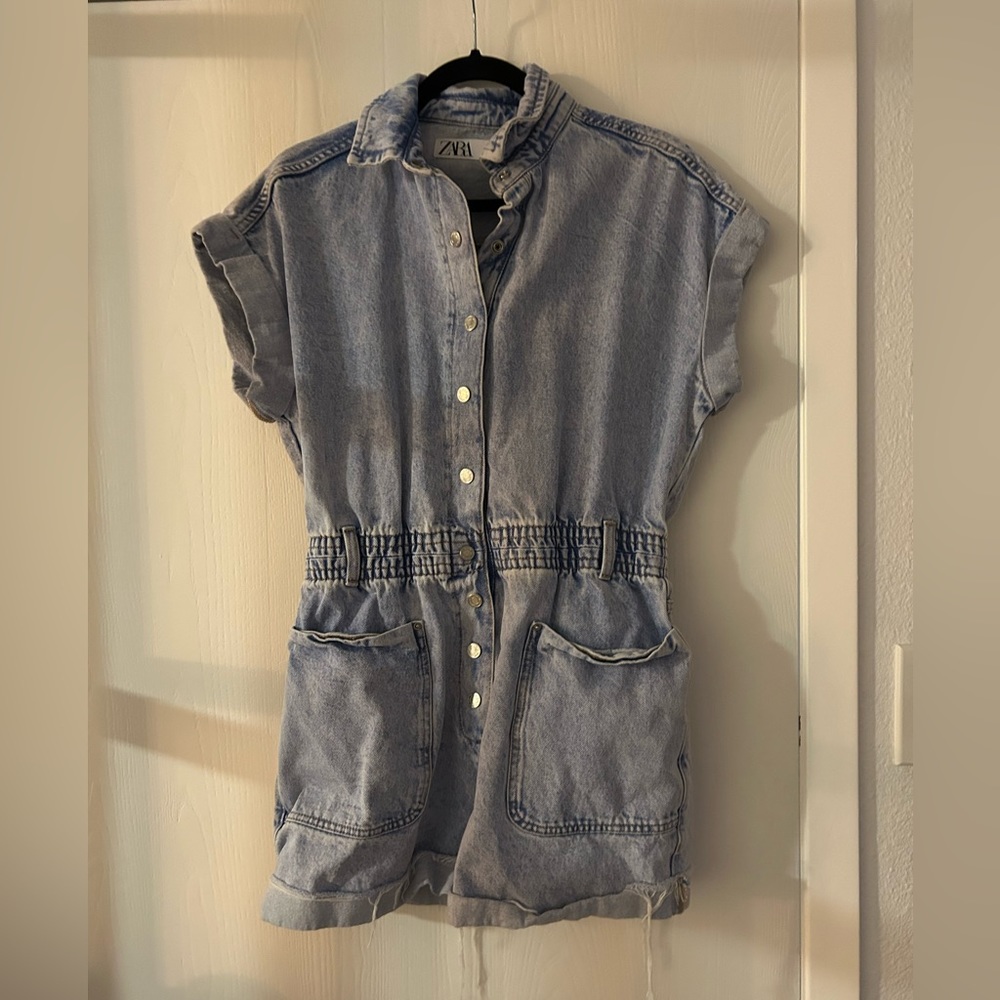 Zara denim jean romper, jumpsuit, overalls, size medium